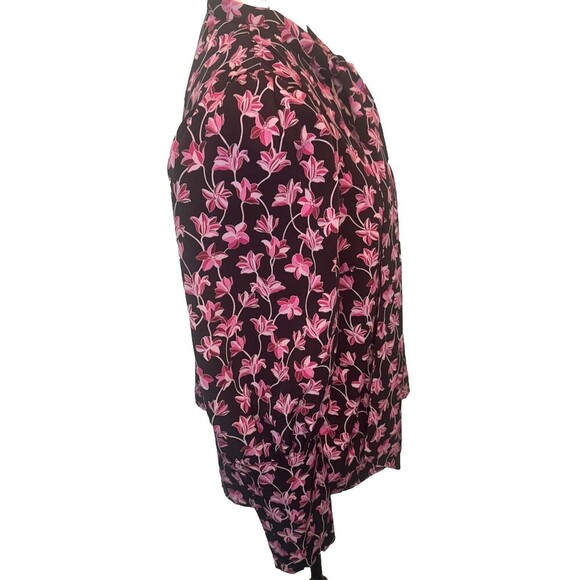 Women's Who What Wear BLACK PINK Floral Puff Long Sleeve Polyester Blouse Sz L - Picture 6 of 10